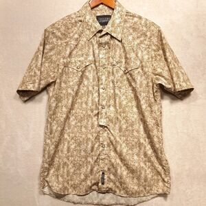 Rodeo Carte Mens SS Pearl Snap Button Shirt Sz.XL/Green Olive/Diamond Print